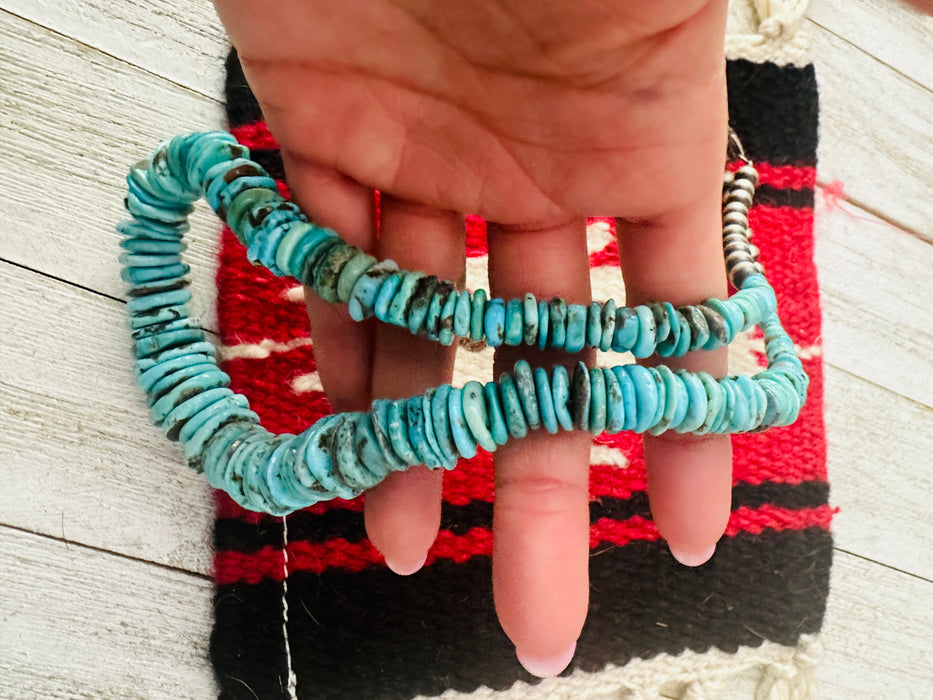 Navajo Turquoise and Sterling Silver Rolled Beaded Necklace 20”