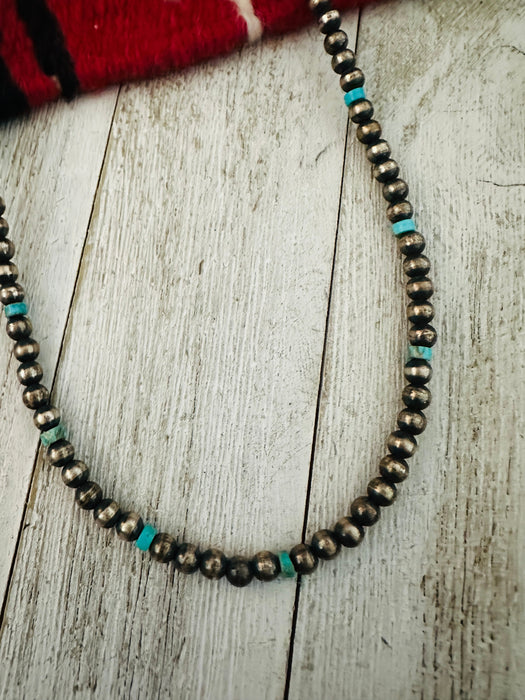 Navajo Pearl Turquoise &  Sterling Silver 22 inch Beaded Necklace