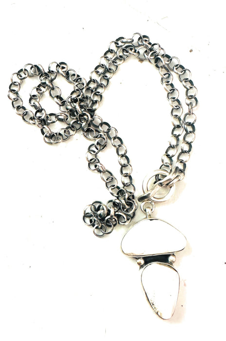 Navajo Sterling Silver & White Buffalo Necklace by Russell Sam