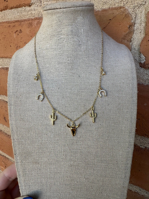 “The Golden Collection” Handmade 14k Gold Plated Western Charm Necklace