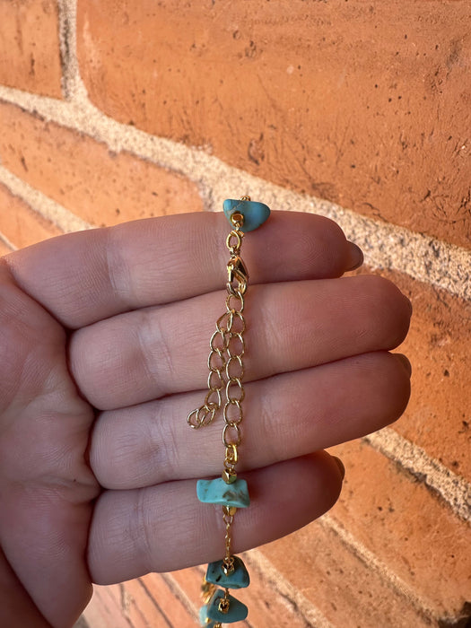 “The Golden Collection” Turquoise Beaded Gravel Lariat Handmade 14k Gold Plated Necklace