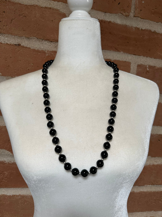 Navajo Pearl Sterling Silver & Black Onyx Beaded Necklace 30”