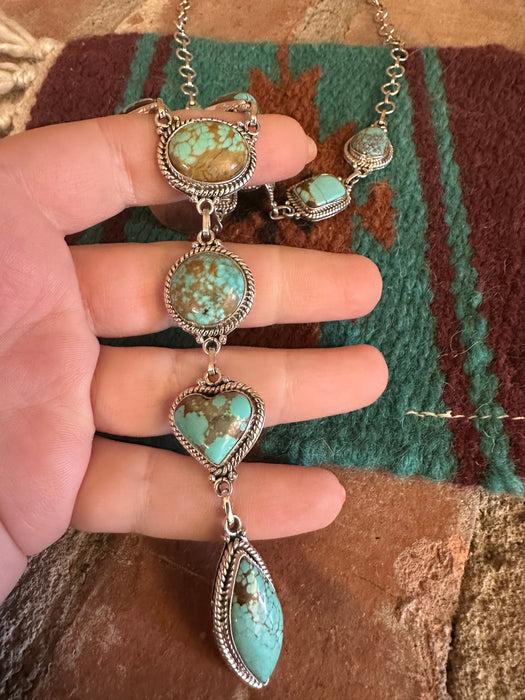 Handmade Number 8 Turquoise & Sterling Silver Heart Lariat Necklace
