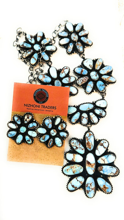 Navajo Golden Hills Turquoise & Sterling Silver Cluster Necklace Set
