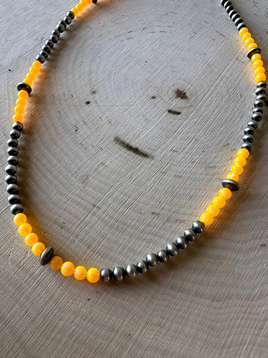 Handmade Navajo Pearl Style Sterling Silver, Orange Fire Opal Beaded Necklace