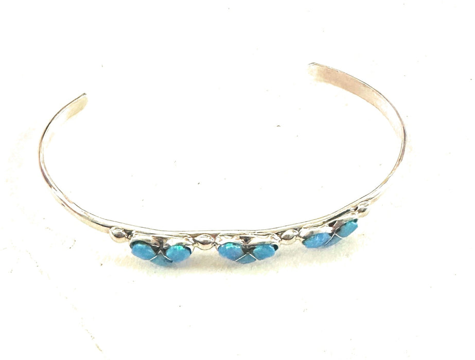 Zuni Sterling Silver & Blue Opal Heart Baby Cuff Bracelet