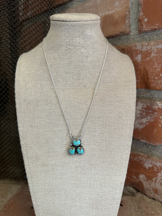 Beautiful Handmade Sterling Silver & Sonoran Mountain Turquoise 3 Stone Necklace