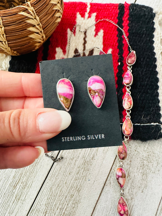 Navajo Sterling Silver & Pink Dream Mojave Lariat Necklace Set