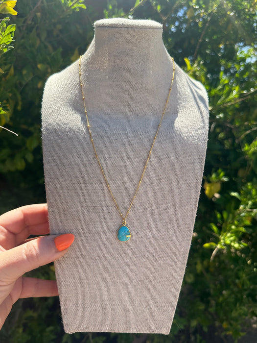 “The Golden Collection” GOLD COAST Handmade Natural Turquoise Single Stone 14k Gold Plated Necklace