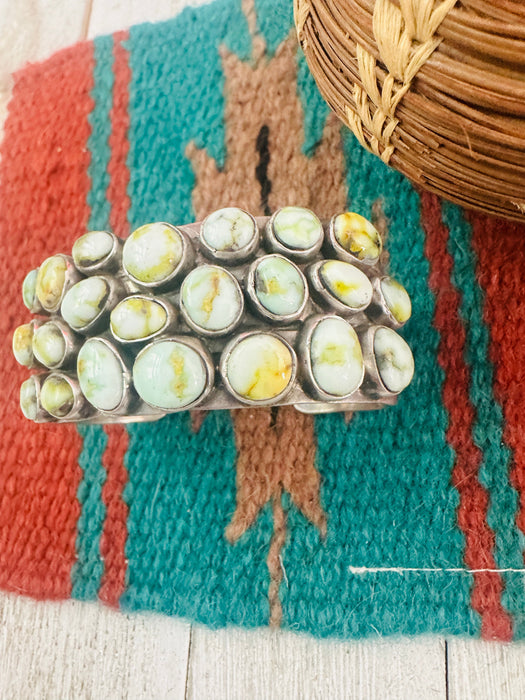 Navajo Palomino Turquoise & Sterling Silver Cluster Cuff Bracelet