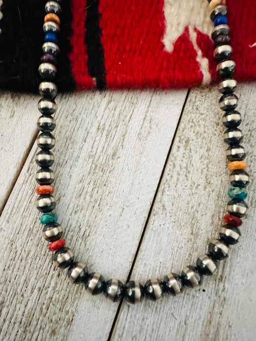 Navajo Multi Stone & Sterling Silver Pearl Beaded Necklace 20”