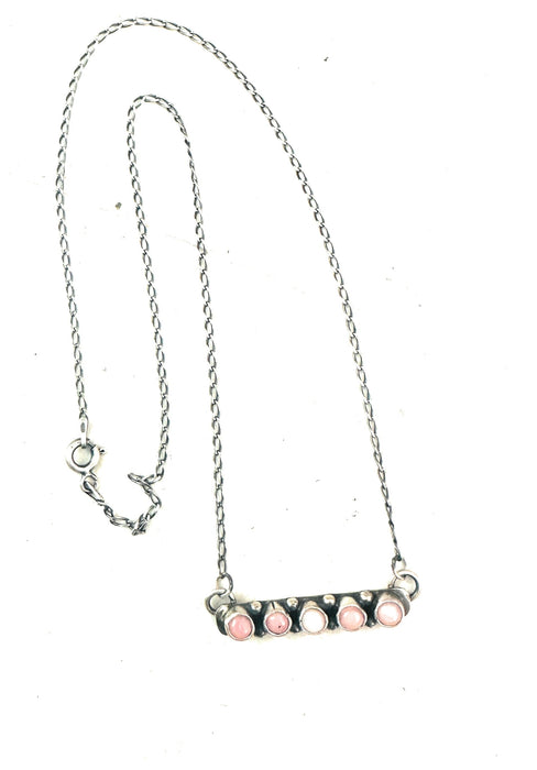 Navajo Queen Pink Conch & Sterling Silver Bar Necklace