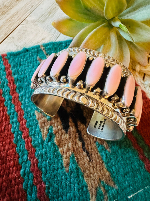 Navajo Sterling Silver & Queen Pink Conch Cuff Bracelet