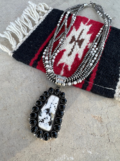 Navajo White Buffalo, Onyx And Sterling Silver 5 Strand Beaded Necklace With Pendant Signed - Culture Kraze Marketplace.com