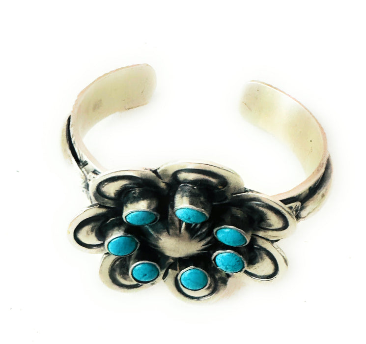 Navajo Sterling Silver & Turquoise Flower Cuff Bracelet