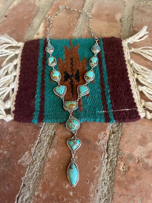 Handmade Number 8 Turquoise & Sterling Silver Heart Lariat Necklace