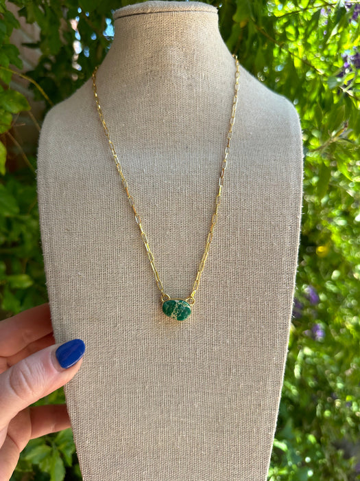 “The Golden Collection” THE JUPITER Handmade Natural Turquoise 14k Gold Plated Sterling Silver Necklace