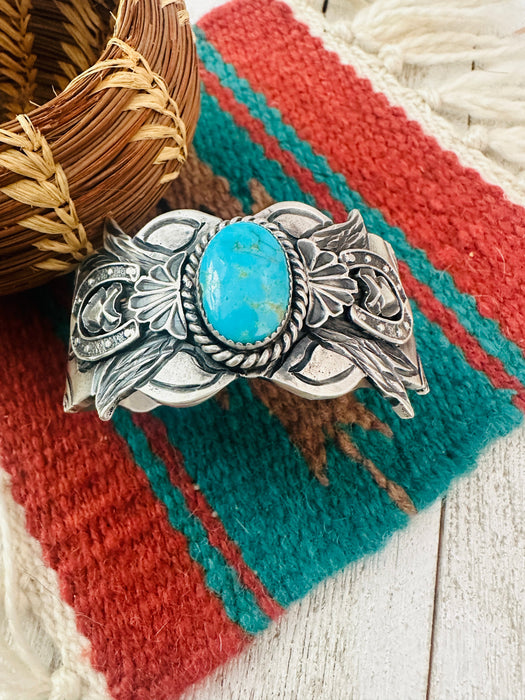 Navajo Turquoise & Sterling Silver Horse Cuff Bracelet by Kevin Billah