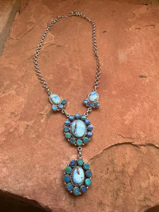 Handmade Golden Hills Turquoise, Blue Fire Opal & Sterling Silver Necklace