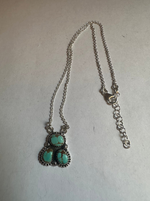Beautiful Handmade Sterling Silver & Sonoran Mountain Turquoise 3 Stone Necklace