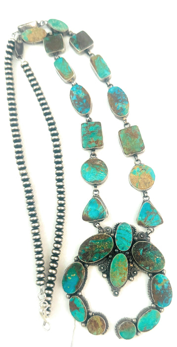 Navajo Sterling Silver & Royston Turquoise Naja Necklace by Jacqueline Silver
