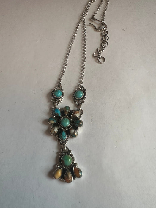 Handmade Turquoise, Spice & Sterling Silver Cluster Necklace
