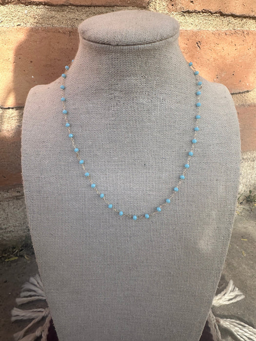 “The Golden Collection” The Adventures Handmade Light Blue Beaded 14k Gold Plated Necklace