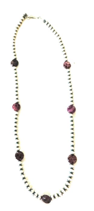 Navajo Purple Spiny & Sterling Silver Pearl Beaded 16” Necklace - Culture Kraze Marketplace.com