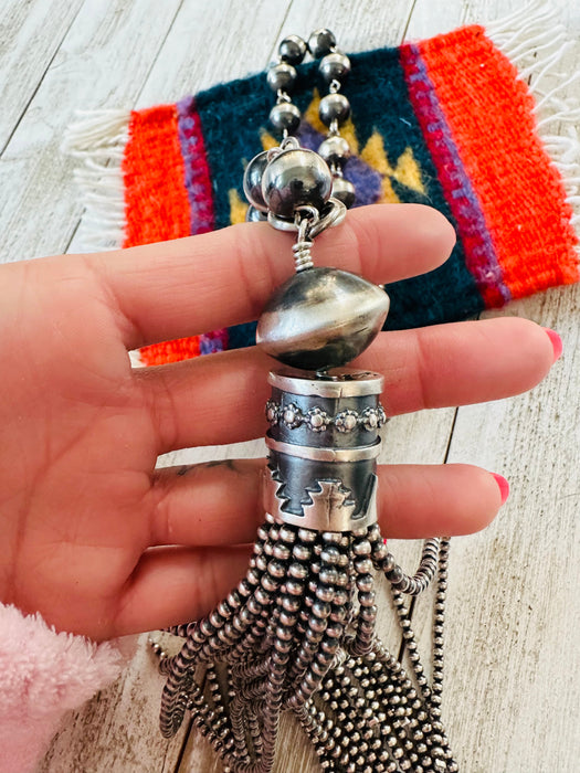 Navajo Sterling Silver Beaded Tassel Blossom Necklace - Culture Kraze Marketplace.com