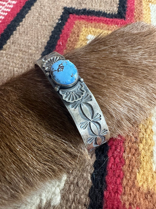 Navajo Golden Hill Turquoise & Sterling Silver Cuff Bracelet Signed S.Tso