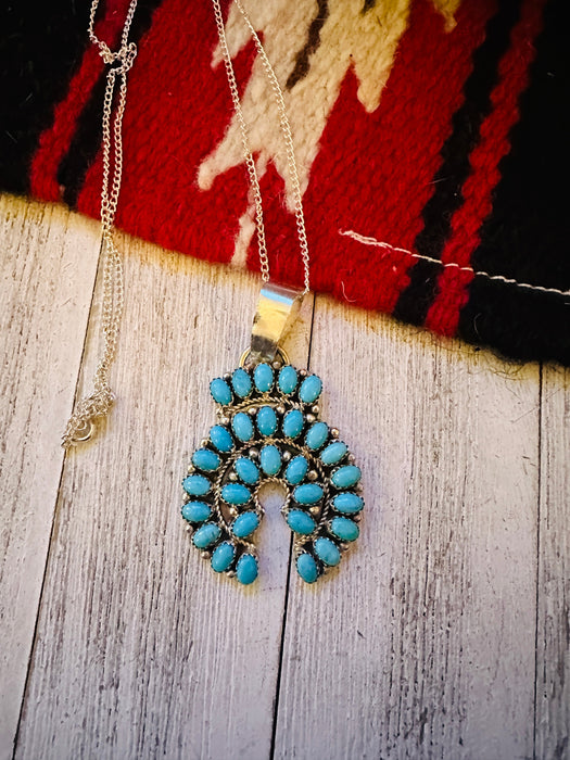 Navajo Sterling Silver & Sleeping Beauty Turquoise Cluster Naja Necklace