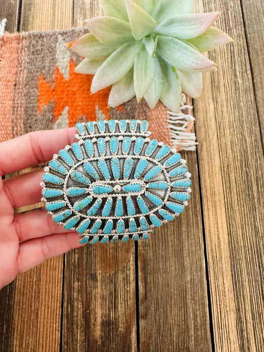 Navajo Turquoise And Sterling Silver Cluster Cuff Bracelet