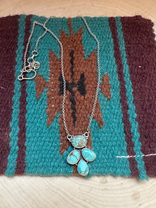 Beautiful Handmade Sterling Silver & Turquoise 4 Stone Necklace