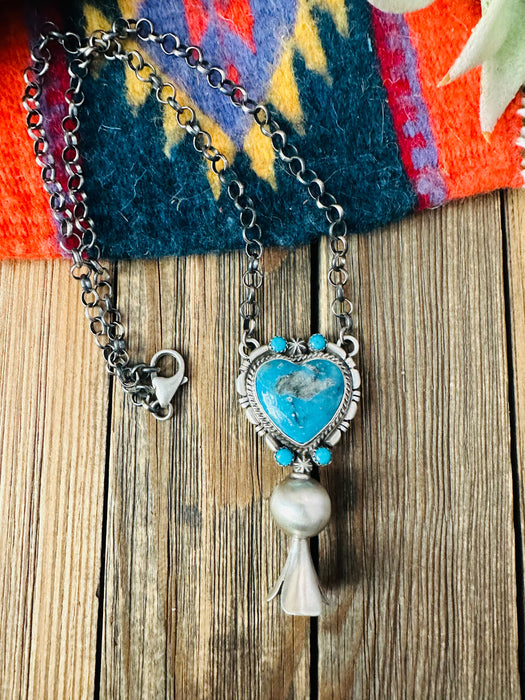 Navajo Sterling Silver & Turquoise Heart Blossom Necklace by Thomas Francisco