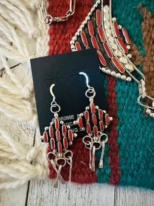 Zuni Sterling Silver & Coral Necklace Set