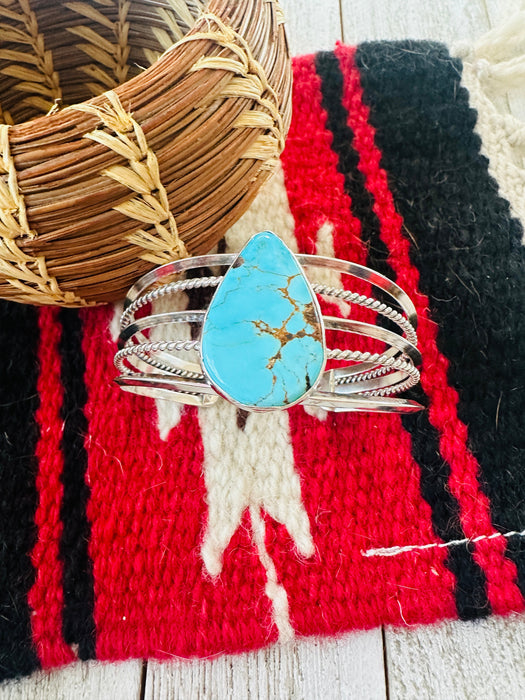 Navajo Sterling Silver & Number 8 Turquoise Cuff Bracelet