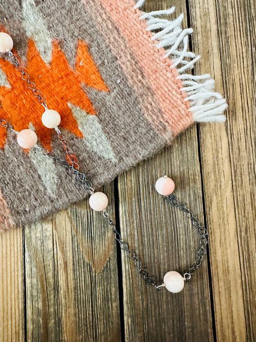 Navajo Sterling Silver & Queen Pink Conch Beaded Lariat Necklace - Culture Kraze Marketplace.com