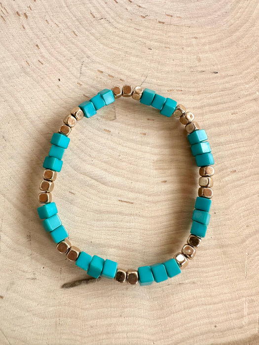 “The Golden Collection”  Handmade Turquoise & Gold Sedona Beaded Stretch Bracelet