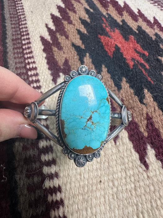 Beautiful Navajo Sterling Number 8 Turquoise Bracelet Cuff Signed Robert Shakey