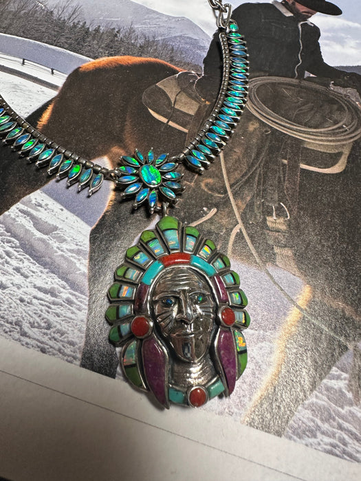 Handmade Sterling Silver & Multi Stone Chief Necklace