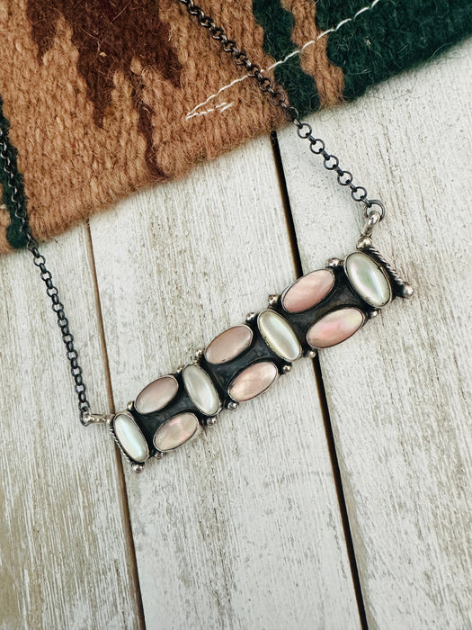 Navajo Sterling Silver & Mother of Pearl Bar Necklace by Jacqueline Silver
