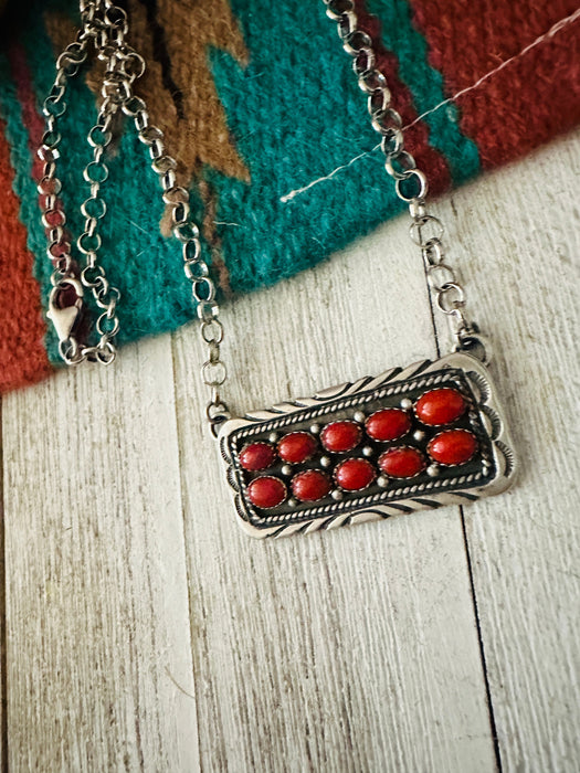 Navajo Sterling Silver & Coral Bar Necklace