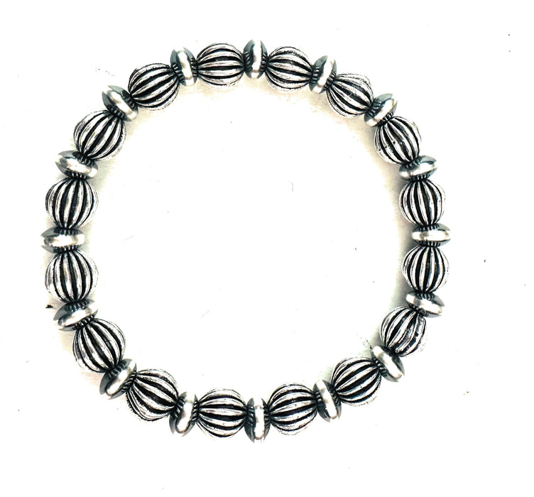 Navajo 8mm Sterling Silver Beaded Stretch Bracelet