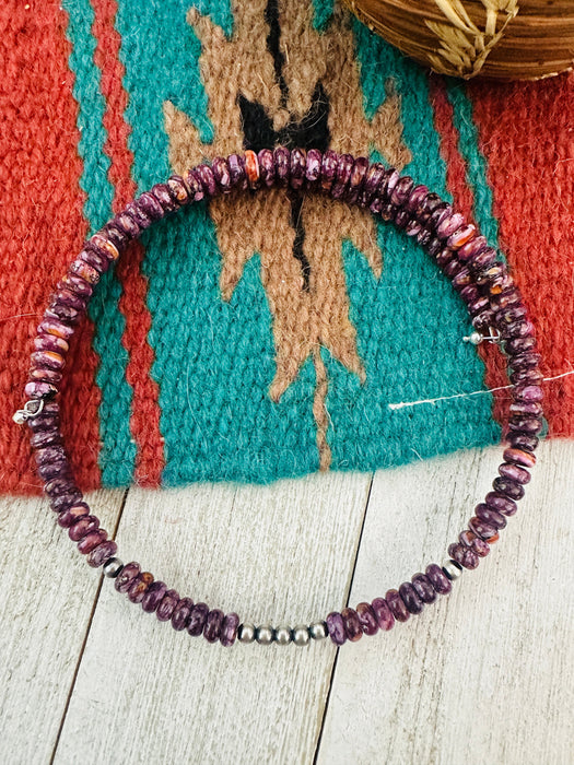 Navajo Purple Spiny & Sterling Silver Beaded Wrap Choker Necklace