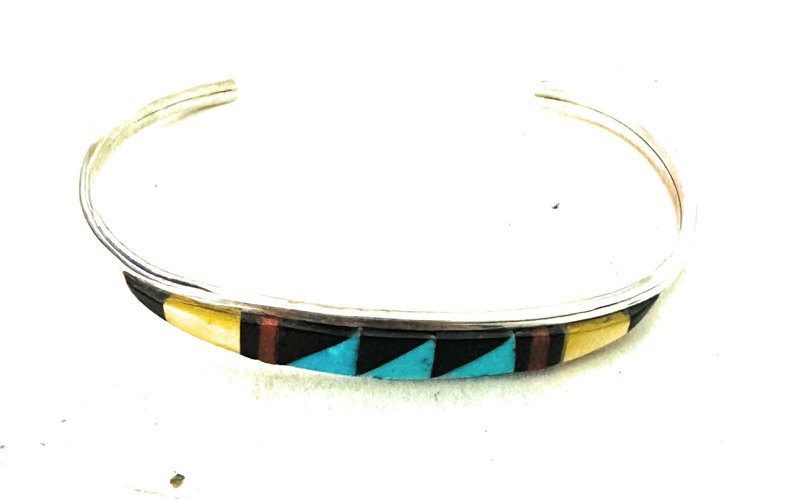 Zuni Sterling Silver & Multi Stone Inlay Cuff Bracelet
