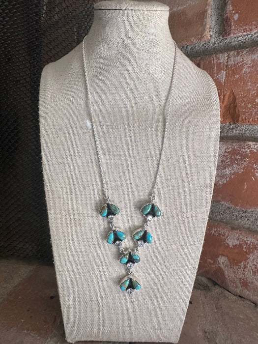 Beautiful Handmade Sterling Silver, CZ, Turquoise Necklace