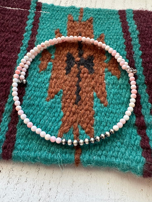 Navajo Pink Conch & Sterling Silver Beaded Wrap Choker Necklace