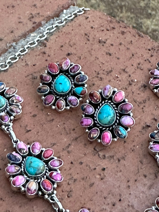 Handmade Sterling Silver Pink Dream & Turquoise Lariat Necklace Set