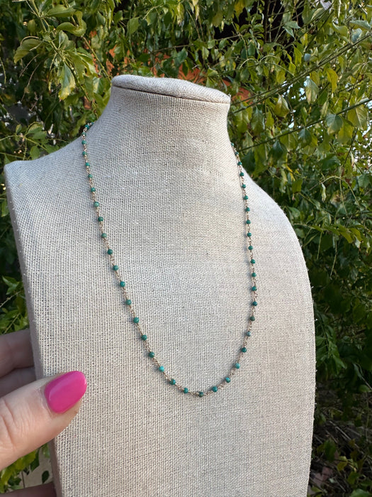 “The Golden Collection” Az Sunrise Handmade Turquoise Beaded 14k Gold Vermeil Necklace GREEN TONES