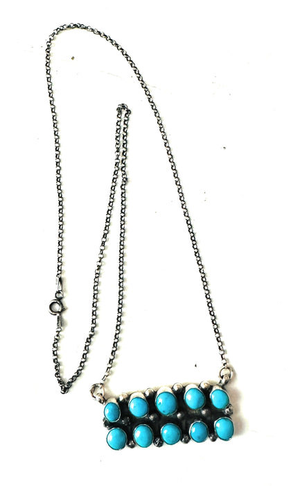 Navajo Sterling Silver & Turquoise Cluster Bar Necklace